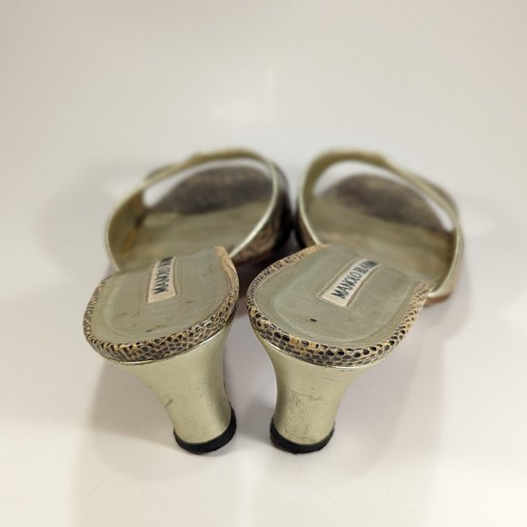 Manolo Blahnik Lizard Roccia Pattern Natural Leather Sandles - Picture 5 of 9